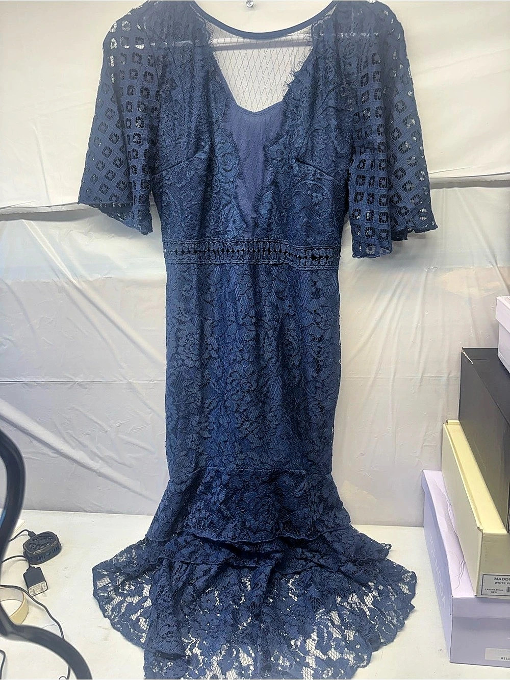 Blue Lace Maxi Dress Size Medium New